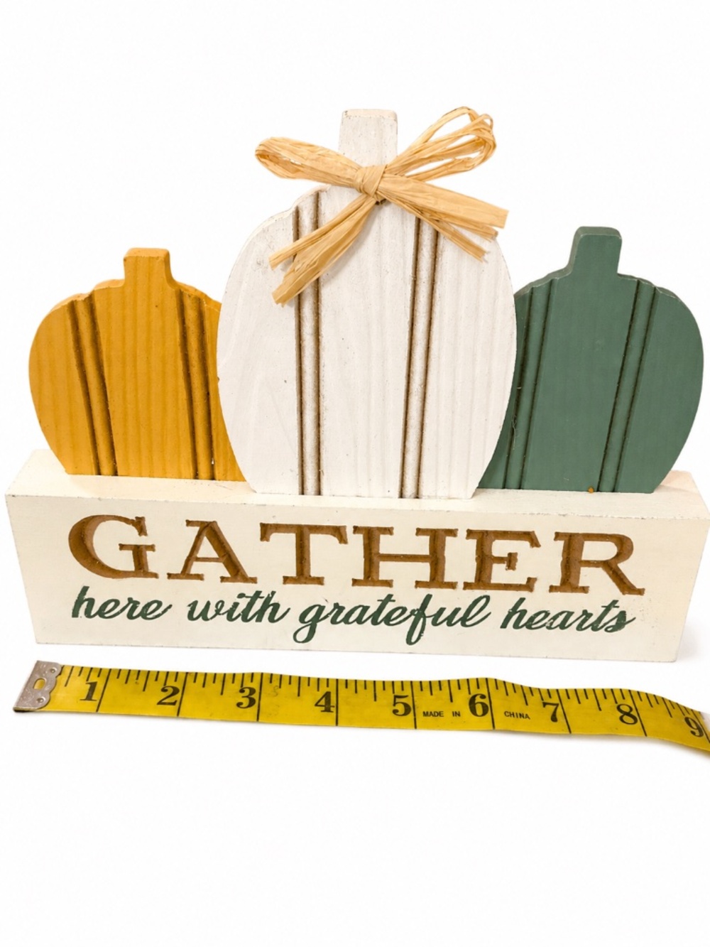 Gather Grateful Hearts Pumpkin Fall Tabletop Sign